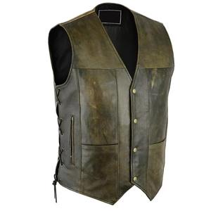Gilet en cuir véritable noir pour homme, style classique motard, en cuir de vachette véritable, vente en gros, usine OEM - Product Image 1