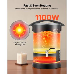 Fondeur de cire à chauffage rapide de 10,6 Qts pour la fabrication de bougies, avec bec verseur facile, affichage numérique de la température et base sablier, machines à fabriquer des bougies - Product Image 3