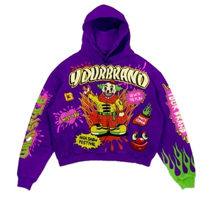 Automne usine personnalisé transfert de chaleur impression unisexe fermeture éclair à capuche nouvelle tendance imprimé coupe ample gris sweat à capuche col - Product Image 2