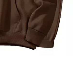 Ensemble de survêtement unisexe marron à capuche, couleur unie, manches longues, pantalon à cordon, 100 % coton, poids moyen, pour l'automne - Product Image 4