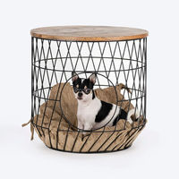 Cama para gatos 2 en 1 moderna y personalizada, cama multifuncional para perros y mascotas, marco de hierro resistente, tapa de madera, mesa auxiliar de verano, ratán, bajo volumen