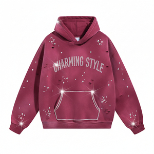 Sweat-shirt à capuche unisexe en strass, style charmant, coupe ample décontractée, tricoté en polyester, idéal pour l'automne - Product Image 1