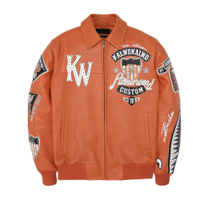 Chaqueta Bomber Varsity de Cuero de Cordero Personalizada para Hombre con Bordado de Tiburón, Chaquetas de Invierno de Cuero Genuino 2025, Ropa de Abrigo OEM - Product Image 4