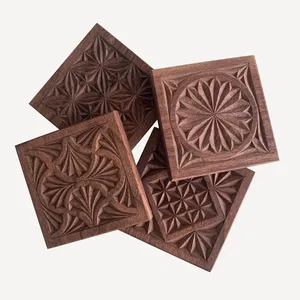 Sous-verres en bois de style bohème, faits à la main, écologiques, non toxiques et lavables, forme/taille réglables, épaisseur 10 mm - Product Image 5