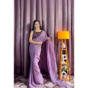 Indian & Pakistani Clothing Sequins & Dori Work <b>Saree</b> and Blouse for Party Wear Look - Product Image 4