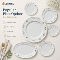 Assiette à dîner en céramique blanche avec bordure en nœud creux, assiette en céramique à marque privée pour la vente en gros de vaisselle de restaurant et d'hôtel