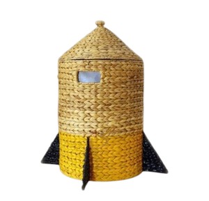 Spaceship Water Hyacinth <b>Basket</b> Woven Decorative Storage Organizer Bin <b>with</b> <b>Lid</b> Outer Space Nursery Decor - Product Image 3
