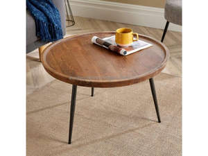 Mesa de Centro Redonda de Madera de Mango, Mesa de Centro Rústica de Madera para Sala de Estar, Mesa de Centro Decorativa de Madera de Mango Sólida, Madera de Mango Marrón - Product Image 3