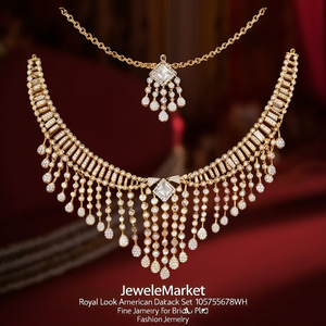 ชุดสร้อยคอเพชรแบบอเมริกัน JeweleMarket Royal Look รุ่น 10575678WH เครื่องประดับชั้นดีสำหรับเจ้าสาว ชุบทอง แฟชั่นจิวเวลรี่ - Product Image 3