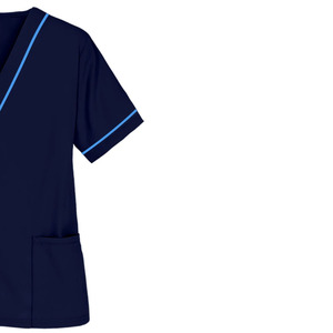 Haut de blouse médicale bleu marine pour femme, manches courtes, col en V, uniforme d'infirmière d'hôpital avec bordure bleu clair - Product Image 2