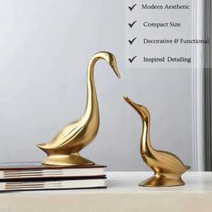 Gold Plated Duck Figurine Set Of 2 Contemporary Animal Sculpture Tabletop Decor Artistic Living Room Ornament - Product Image 5