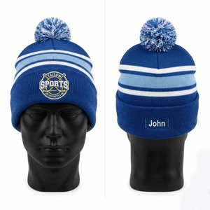 TAISON SPORTS Premium 300 GSM Wool Knit Ice Hockey Beanie <b>Cap</b> Royal Blue Pom Pom Custom Embroidered Logo Unisex Adult <b>Winter</b> - Product Image 1