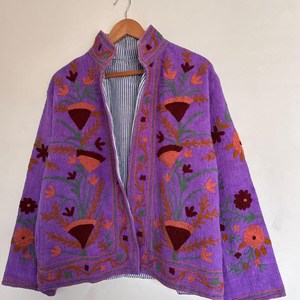 Chaqueta de terciopelo Suzani para mujer, vestidos casuales, abrigo bordado para fiesta, estilo bohemio hippie, chaqueta corta con forro interior de algodón - Product Image 4