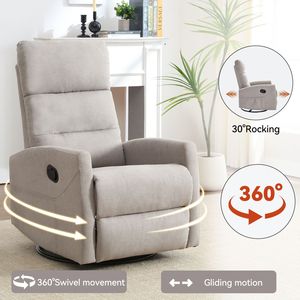 Poltrona Reclinabile Manuale Grigia con Funzione Dondolo e Girevole, Design Confortevole in Tessuto per Soggiorno - Product Image 4