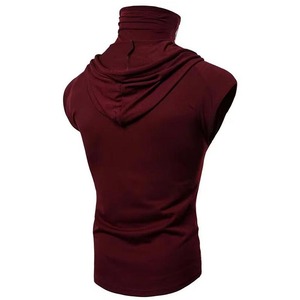 Men's Maroon <b>Sleeveless</b> Hooded Knitted Solid Color Casual Breathable Slim Fit Regular Length Autumn Wear <b>Hoodie</b> For Sale - Product Image 3
