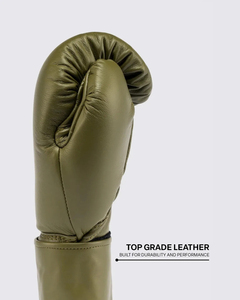 Nouveaux gants de boxe unisexes en cuir véritable, couleur olive personnalisée, légers, avec fermeture auto-agrippante réglable, pour l'entraînement et les combats - Product Image 2