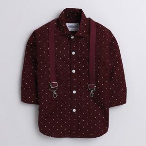 Polka Tots camisa con estampado de lunares blancos con tirantes-Marron - Product Image 1
