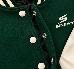 Veste universitaire pour homme SINEWY, vert crème, manches en cuir PU, boutons sur le devant, couleur unie, col rabattu, vêtement d'automne - Product Image 4