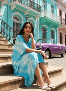 High Quality Designer Rayon <b>Kaftan</b> Tie Dyed <b>Summer</b> Daily Wear Regular Fit Sweetheart neck at Best Price by Supplier - Product Image 2