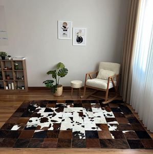 Alfombras Cuadradas de Cuero Vacuno con Diseño de Patchwork, Alfombras de Cuero Natural Hechas a Mano para Decoración de Sala de Estar, Venta al Por Mayor, OEM, ODM - Product Image 3