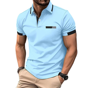 Chemise boutonnée décontractée pour homme, en coton 100% tricoté, à motif uni, avec logo brodé sur le devant, respirante, à manches courtes - Product Image 4