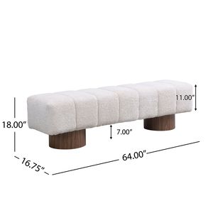 Panca Imbottita in Finta Pelliccia Beige per Sala da Pranzo, Ingresso, Camera da Letto o Soggiorno, Nessun Montaggio Richiesto - Product Image 3