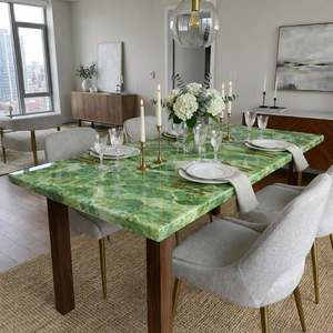 Table à manger rectangulaire en onyx vert naturel de luxe, de haute qualité, écologique, sur mesure pour Diwali, finition polie - Product Image 2