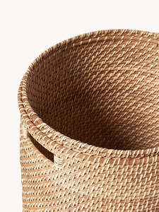 Natural Rattan Storage <b>Basket</b> <b>With</b> <b>Lid</b> Circle Shape Handles For Laundry Storage Nordic Style - Product Image 5