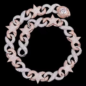 New Luxury <b>Silver</b> Cuban Link Chain Fully Iced D Color VVS Studded Moissanite Diamond Tester for Wedding - Product Image 1
