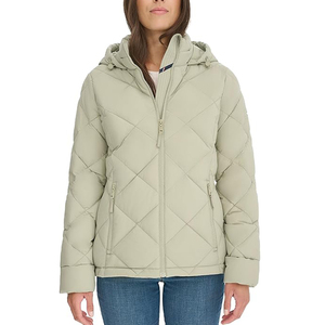 Women's Quilted Hooded <b>Jacket</b> Winter Warm Puffer Coat With Zipper Closure Full Sleeve Polyester Material - Product Image 1