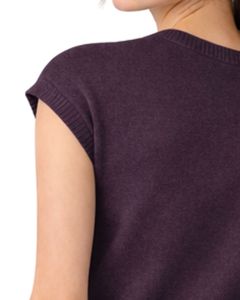 Pull sans manches en tricot violet pour femme, col rond, léger, décontracté, gilet d'été, broderie florale, haut élégant et tendance - Product Image 6