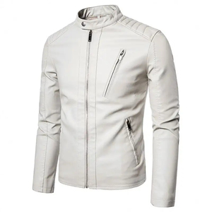 Blouson en cuir unisexe sur mesure coupe ajustée style motard, col montant, fermeture éclair, décontracté, en similicuir PU, streetwear, vêtement d'extérieur - Product Image 1