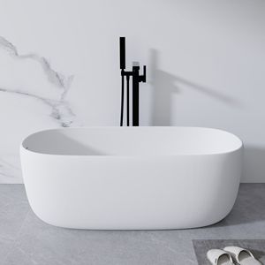 Vasca da Bagno Moderna Freestanding in Resina Effetto Pietra da 51FT, Vasca Bianca in Solid Surface con Troppopieno e Scarico Pop-up - Product Image 1