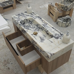 Lavabo <span class=keywords><strong>da</strong></span> Parete Personalizzato in Marmo Calacatta Viola per <span class=keywords><strong>Bagno</strong></span>, <span class=keywords><strong>Lavandino</strong></span> <span class=keywords><strong>da</strong></span> <span class=keywords><strong>Appoggio</strong></span> per Vanità - Product Image 6