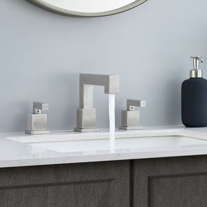 Modern 2-Handle Widespread Bathroom Faucet Brushed Nickel Waterfall Vanity Faucet with 3-Hole Sink Pop Style - Product Image 6