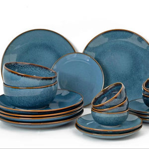 Service de table en céramique artisanale classique en grès, 20 pièces pour 6 personnes, sans cendres d'os, compatible lave-vaisselle et congélateur, vaisselle durable - Product Image 1