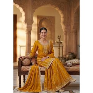 Ensemble de costume Sharara Palazzo en soie Chinnon pure pour femmes - Product Image 1