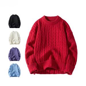 Men Cable Knit Crew Neck Sweater <b>Pullover</b> Chunky Knit <b>Jumper</b> Round Neck Long Sleeve Winter Casual Wear - Product Image 1