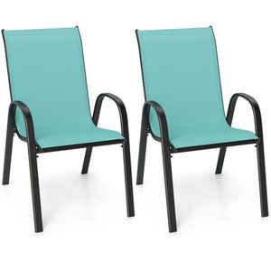 Set di 2 Sedie da Pranzo Impilabili per Patio in Turchese, Telaio Ergonomico in Acciaio, Capacità 330 LBS, Tessuto Traspirante, Sedie da Giardino per Esterni - Product Image 1
