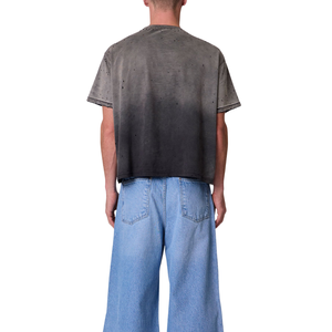 T-shirt pour homme à col rond et manches courtes, motif abstrait sur le devant, coupe ample délavée, style streetwear, vente en gros, personnalisable OEM, en jersey de coton - Product Image 2
