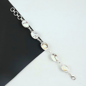 Wholesale Natural White Buffalo Turquoise Opaque <b>Stone</b> 925 Sterling Silver Link <b>Bracelet</b> Handmade Designer Oval Multi-<b>Stone</b> - Product Image 3