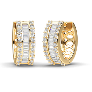 Natural Diamond Hoop Earrings 10K 14K 18K Gold Platinum <b>Silver</b> Baguette Round Cut <b>Huggie</b> Hoop Earrings Luxury Minimalist Jewelry - Product Image 3