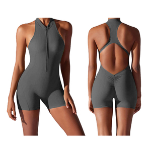 Women's High Waist Sleeveless <b>Jumpsuit</b> Halter Zipper Backless Solid Color Quick Dry Gym Wear Spandex Nylon Fit Skinny - Product Image 1