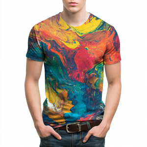 T-shirt noir à manches courtes et col rond pour homme, avec design color block, imprimé par transfert thermique, en jersey de coton décontracté, coupe classique - Product Image 5