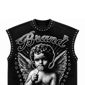 Débardeur Glory personnalisé avec impression graphique en strass, 100% coton, tissu doux, nouveau style vintage, sans manches, pour homme et femme. - Product Image 3