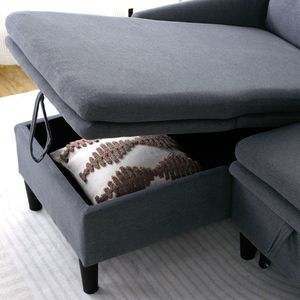 Dark <b>Grey</b> Reversible L-Shaped Chaise Sectional Sofa with <b>Storage</b> Cotton Linen for Office and Apartment Use - Product Image 5
