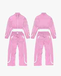 Women Tracksuit 2 Piece <b>Trouser</b> and Boxy Jacket 100% Nylon Inside Mesh Reflective Lines Baggy style Windbreaker Tracksuit - Product Image 3
