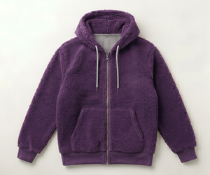 Chaqueta Deportiva de Forro Polar Morado, Cierre de Cremallera, Cuello Alto, Ropa Casual de Invierno, Forro de Algodón Grueso, Corte Regular, Unisex - Product Image 1