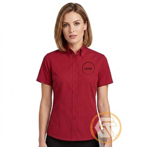 Chemise à boutons DELTA pour femme, blanche, logo brodé, col rabattu, manches raglan, coupe classique, 100% coton, respirante, écologique - Product Image 1