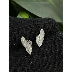 Pendientes de oro blanco macizo con dos diamantes de corte marquesa, engaste de garra, diseño de racimo doble sencillo, joyería fina y delicada - Product Image 2